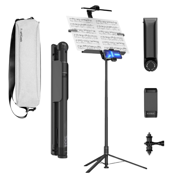 KraftGeek Bravo Music Stand Concerto Combo Black (Stand, Bag, Device Holder and Light)